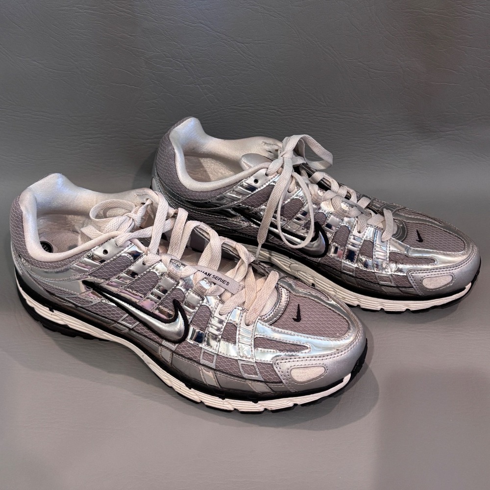 Nike P-6000 Metallic Silver Black White Shoes CN0149-001 Size 11.5